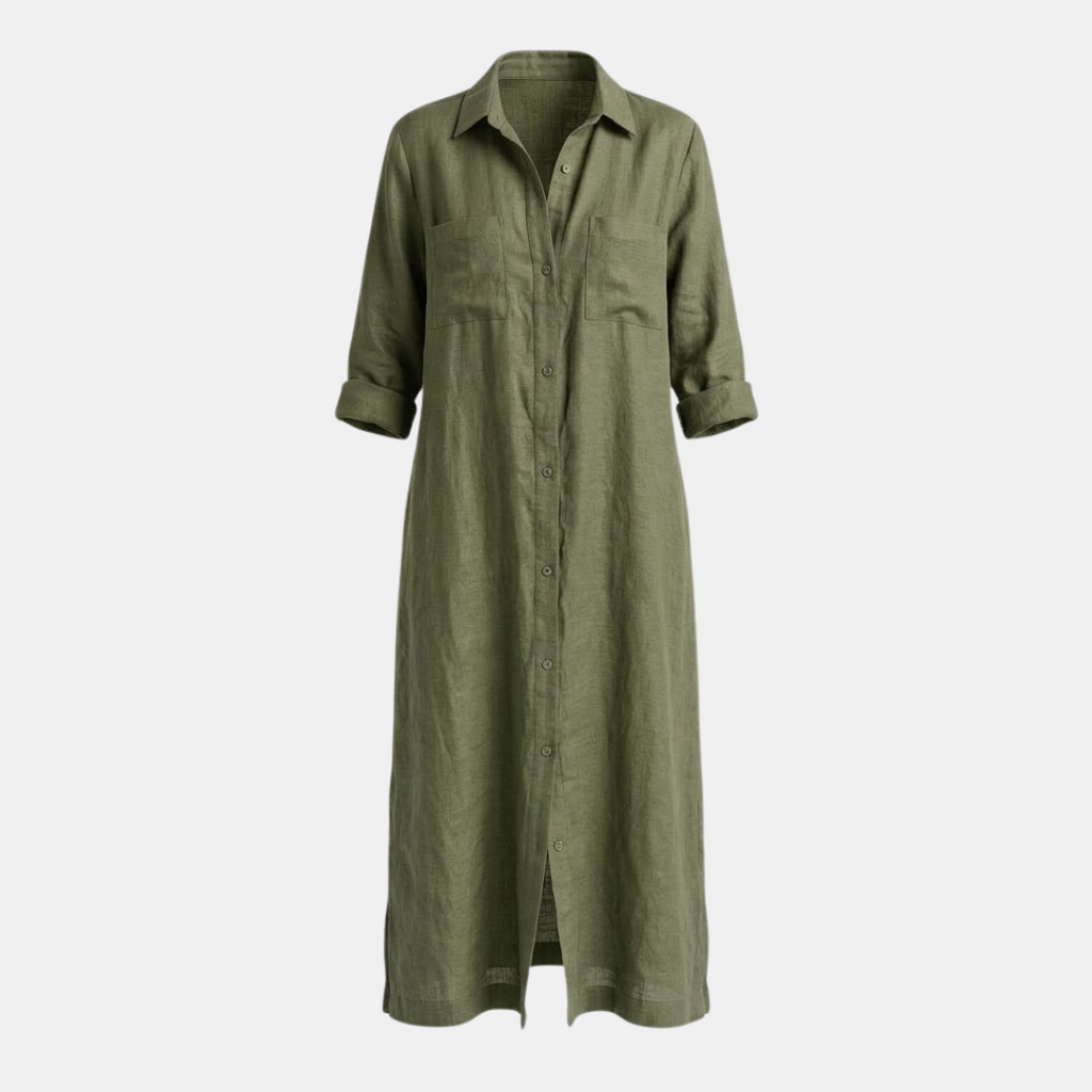 Linen Maxi Shirt Dress for Women - Button Front, Casual Summer Style