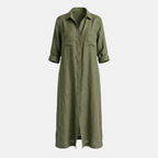 Linen Maxi Shirt Dress for Women - Button Front, Casual Summer Style
