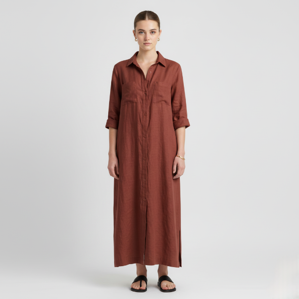 Linen Maxi Shirt Dress for Women - Button Front, Casual Summer Style