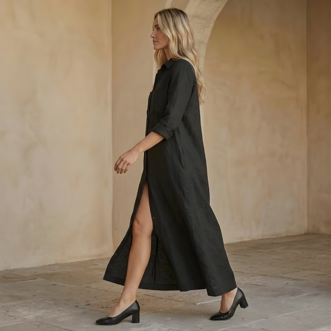 Linen Maxi Shirt Dress for Women - Button Front, Casual Summer Style