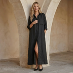 Linen Maxi Shirt Dress for Women - Button Front, Casual Summer Style