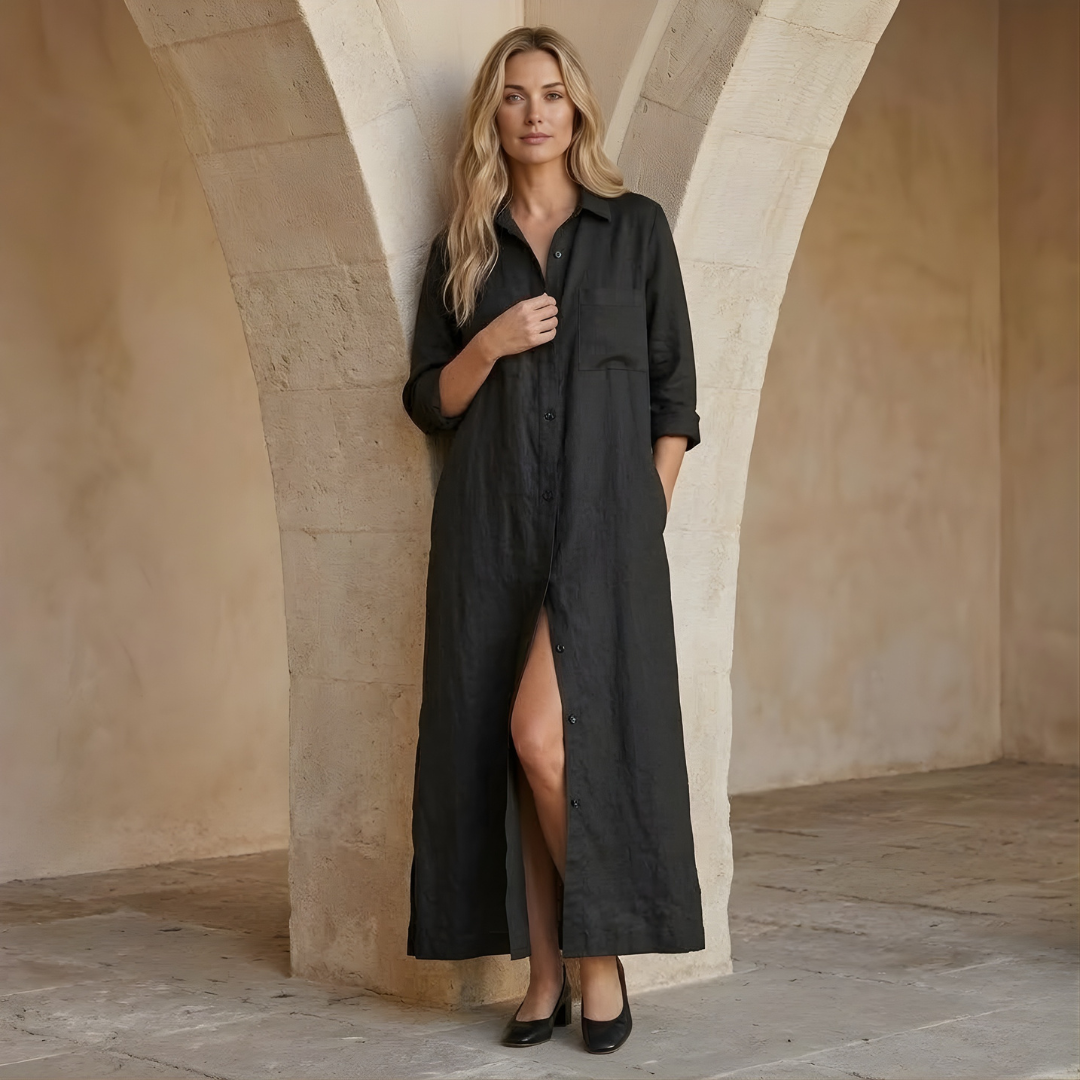 Linen Maxi Shirt Dress for Women - Button Front, Casual Summer Style