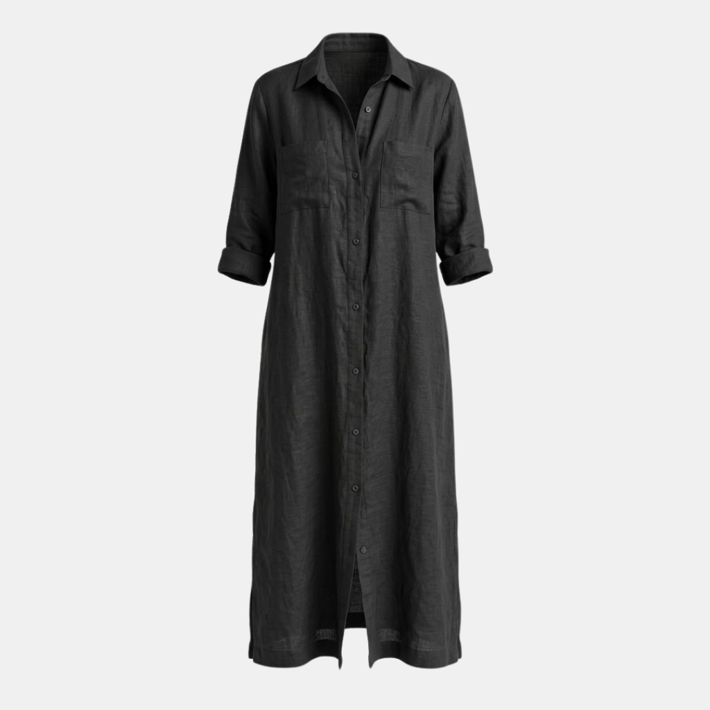 Linen Maxi Shirt Dress for Women - Button Front, Casual Summer Style