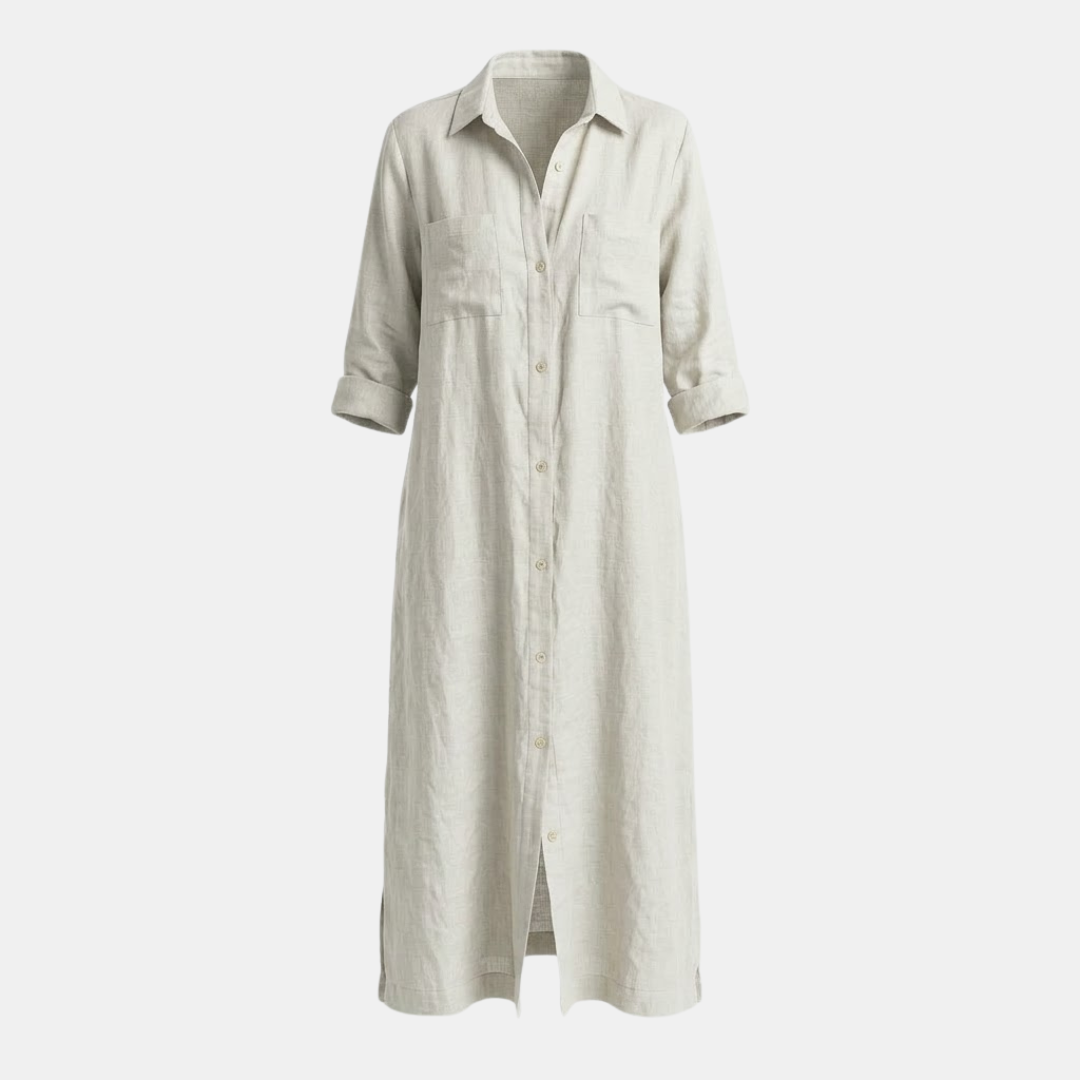 Linen Maxi Shirt Dress for Women - Button Front, Casual Summer Style