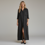 Linen Maxi Shirt Dress for Women - Button Front, Casual Summer Style