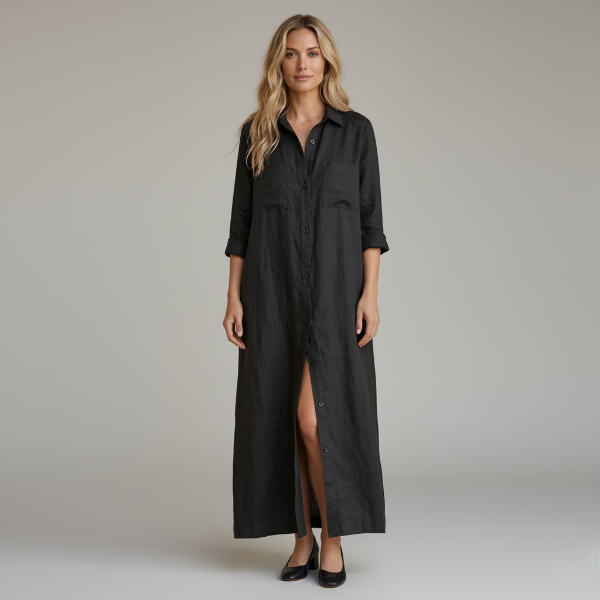 Linen Maxi Shirt Dress for Women - Button Front, Casual Summer Style
