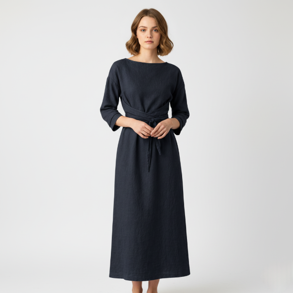 Linen Maxi Wrap Dress for Women with Tie Waist - Casual Summer Outfit
