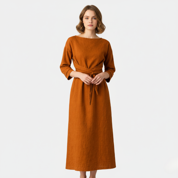 Linen Maxi Wrap Dress for Women with Tie Waist - Casual Summer Outfit