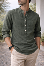 Linen Men's Grandad Collar Shirt UK – Lightweight Summer Shirt, Smart Casual Holiday Wear
