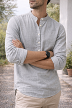 Linen Men's Grandad Collar Shirt UK – Lightweight Summer Shirt, Smart Casual Holiday Wear