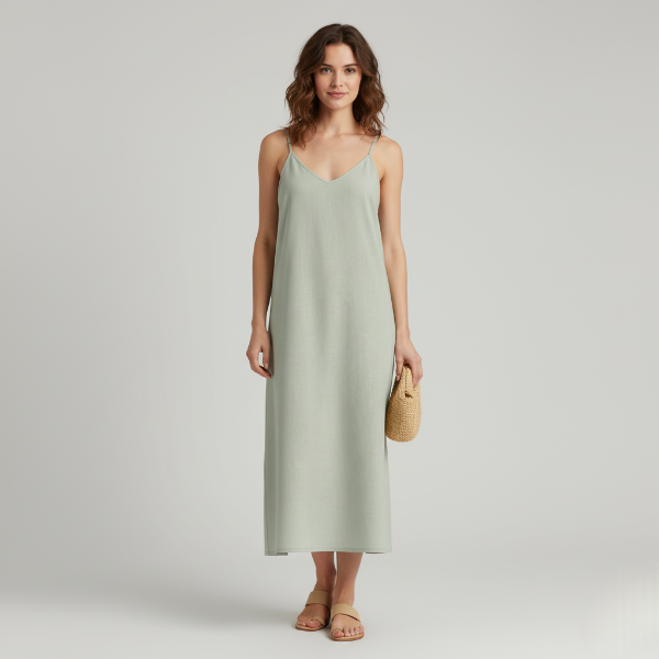 Linen Midi Slip Dress for Women - Summer Casual Wear, Lightweight and Breathable