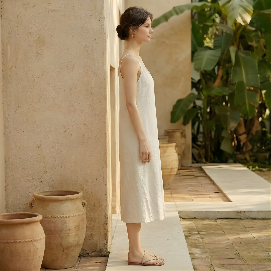 Linen Midi Slip Dress for Women - Summer Casual Wear, Lightweight and Breathable