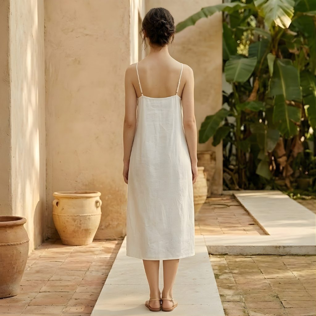 Linen Midi Slip Dress for Women - Summer Casual Wear, Lightweight and Breathable