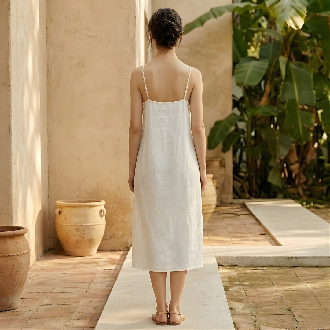 Linen Midi Slip Dress for Women - Summer Casual Wear, Lightweight and Breathable
