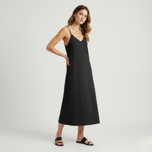 Linen Midi Slip Dress for Women - Summer Casual Wear, Lightweight and Breathable