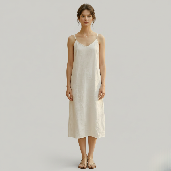 Linen Midi Slip Dress for Women - Summer Casual Wear, Lightweight and Breathable