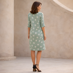 Linen Polka Dot V-Neck Mini Dress for Women - Casual Tunic Style