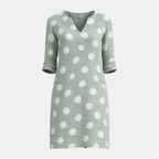 Linen Polka Dot V-Neck Mini Dress for Women - Casual Tunic Style