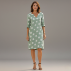 Linen Polka Dot V-Neck Mini Dress for Women - Casual Tunic Style