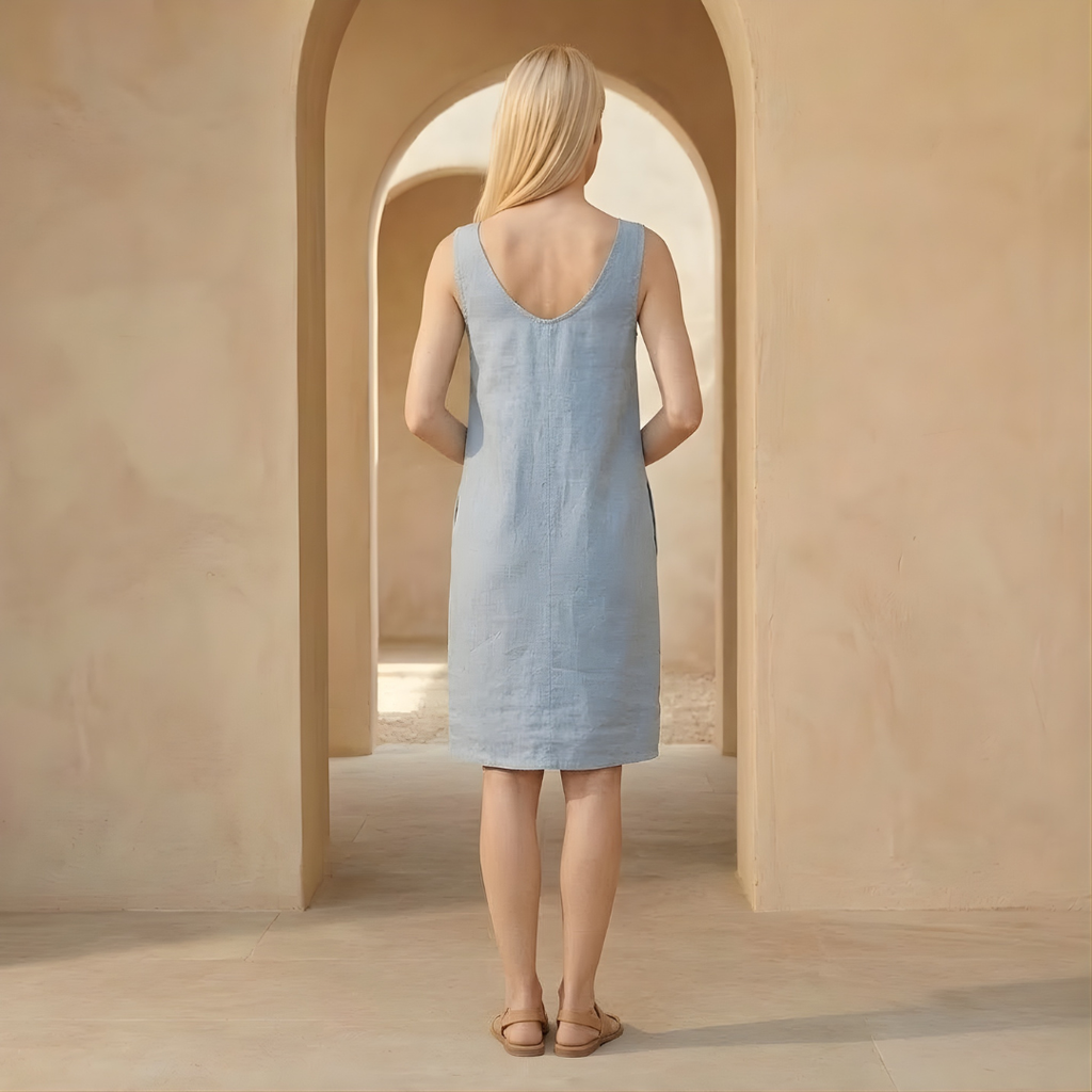 Linen Sleeveless Midi Dress for Women - Summer Casual Wear