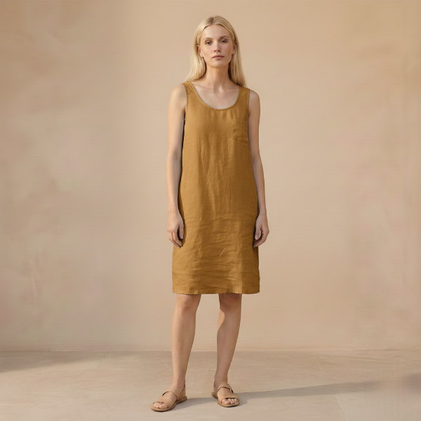 Linen Sleeveless Midi Dress for Women - Summer Casual Wear