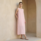 Linen Sleeveless Midi Dress for Women with Pockets - Minimalist Style