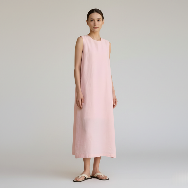 Linen Sleeveless Midi Dress for Women with Pockets - Minimalist Style
