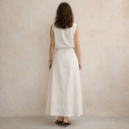 Linen Women's Co-ord Set - Sleeveless V-Neck Shirt & Skirt for Casual Wear