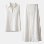 Linen Women's Co-ord Set - Sleeveless V-Neck Shirt & Skirt for Casual Wear