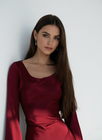Long Sleeve Maxi Dress for Wedding Guests - Elegant Chiffon Evening Gown with Flowing Skirt