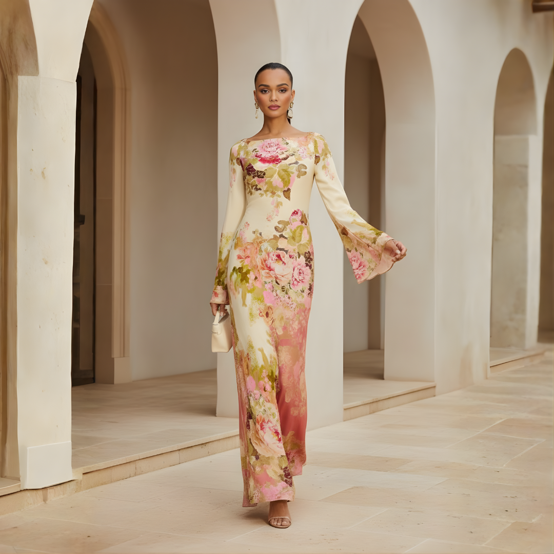 Long Sleeve Maxi Dress in Soft Fabric for Elegant Party Wear