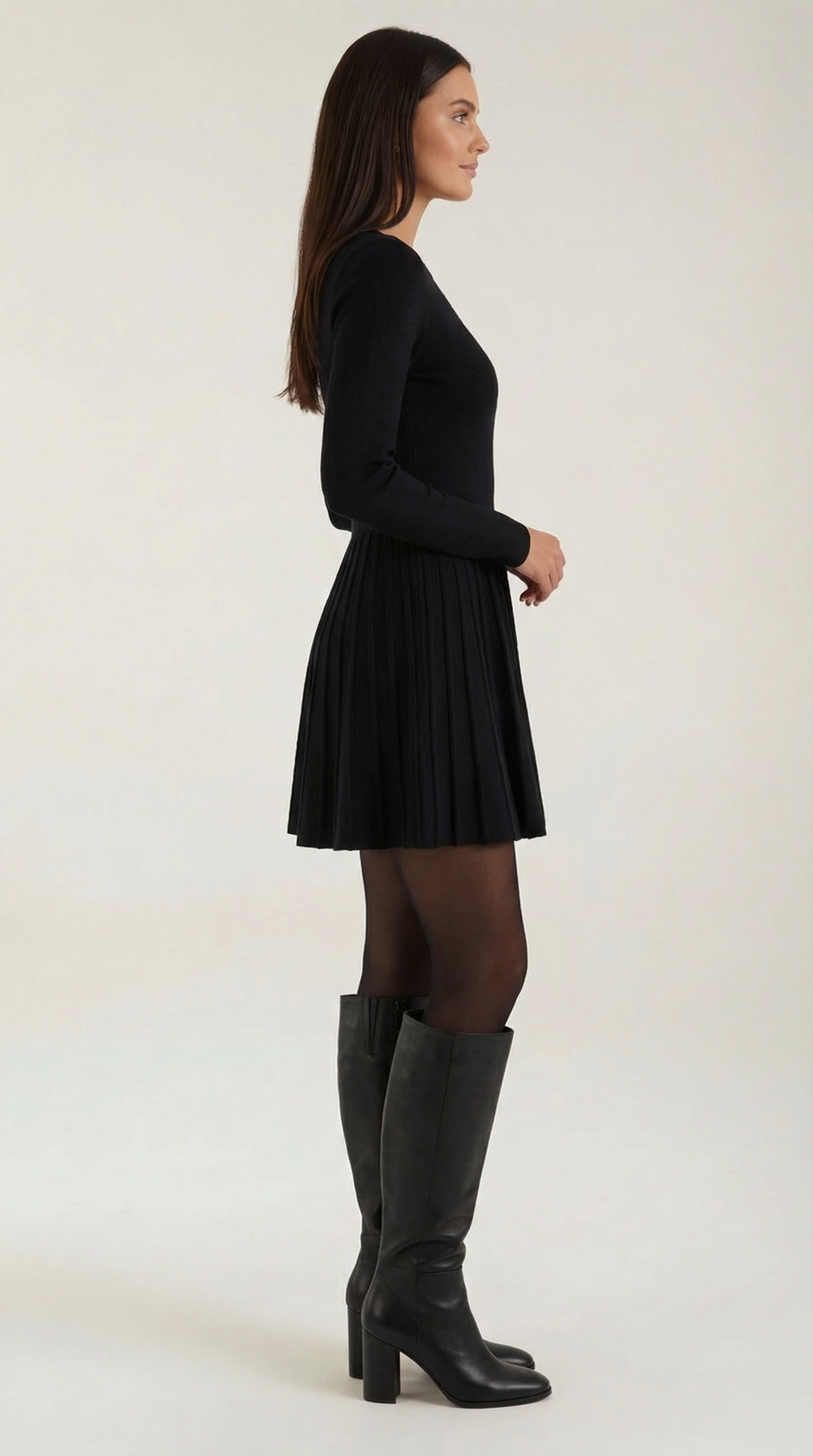 Long Sleeve Pleated Mini Dress in Soft Fabric - Elegant Casual Wear for Parties and Events