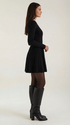 Long Sleeve Pleated Mini Dress in Soft Fabric - Elegant Casual Wear for Parties and Events