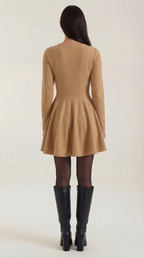 Long Sleeve Pleated Mini Dress in Soft Fabric - Elegant Casual Wear for Parties and Events