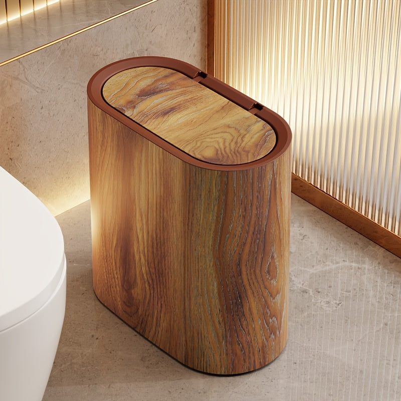 Marble Pattern Trash Can | Modern Space-Saving Bin with Lid – Bathroom, Kitchen