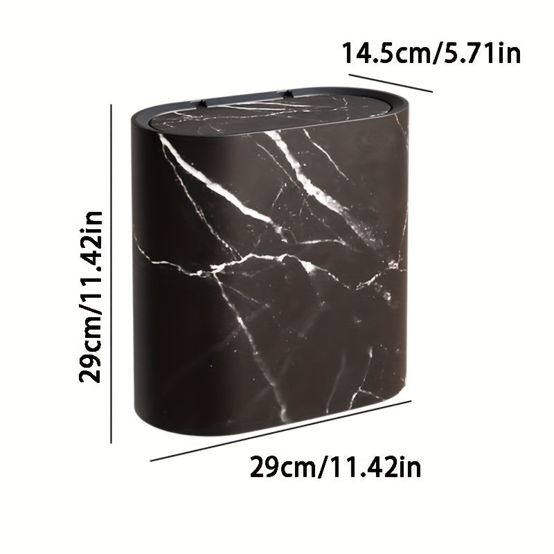 Marble Pattern Trash Can | Modern Space-Saving Bin with Lid – Bathroom, Kitchen