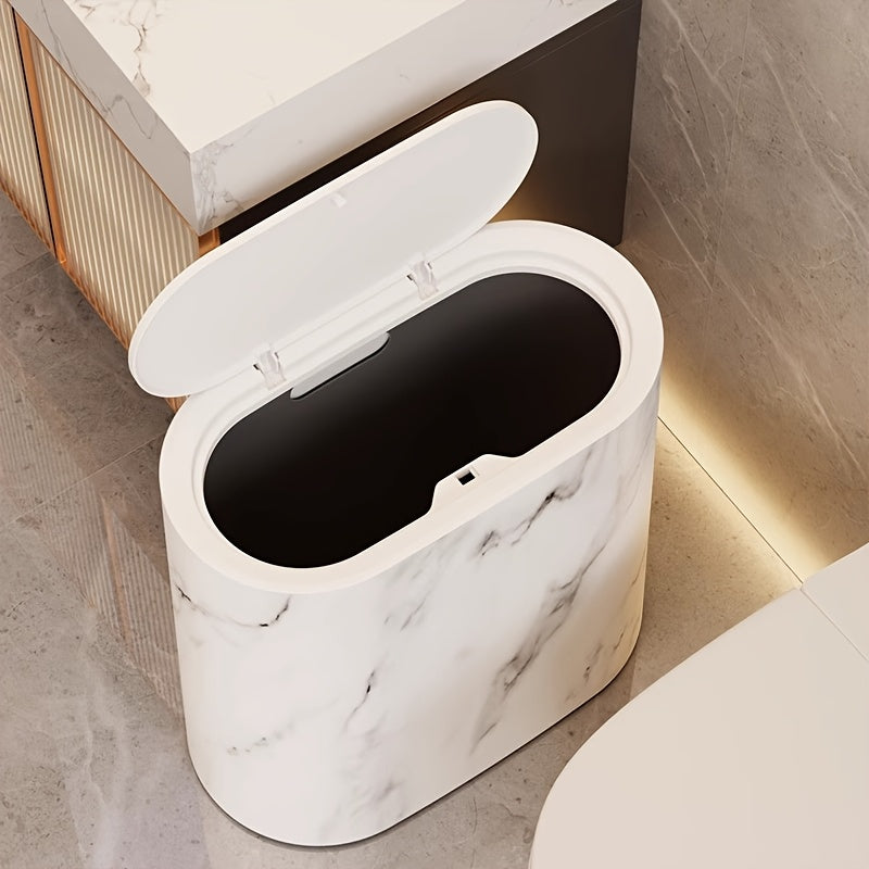 Marble Pattern Trash Can | Modern Space-Saving Bin with Lid – Bathroom, Kitchen
