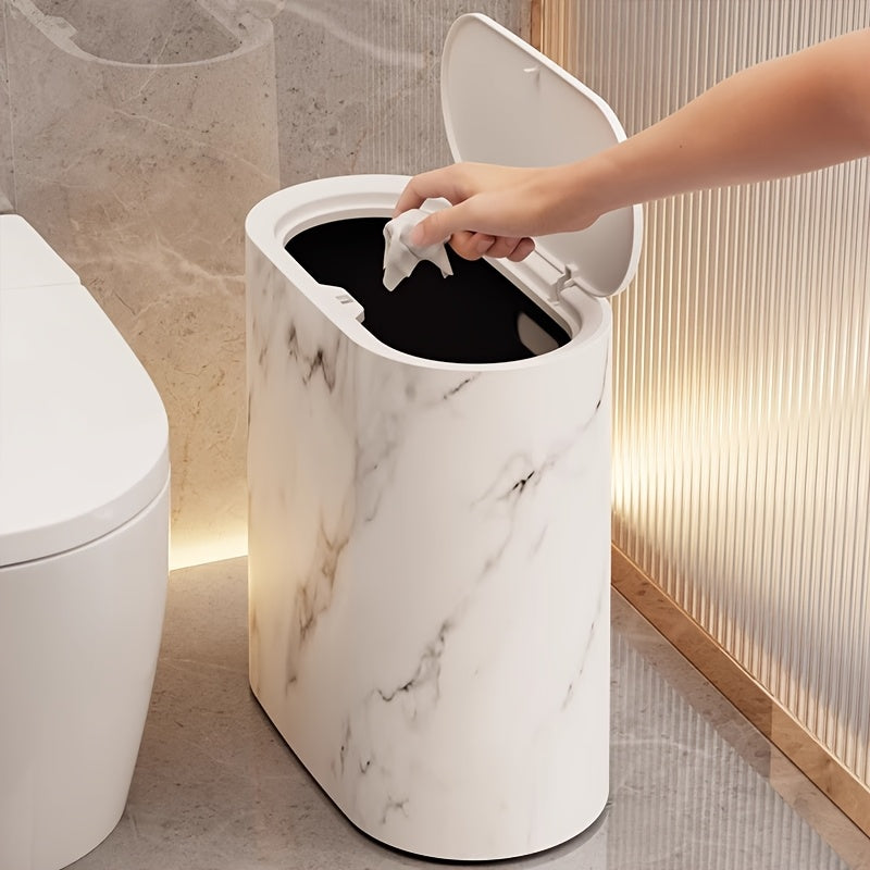Marble Pattern Trash Can | Modern Space-Saving Bin with Lid – Bathroom, Kitchen