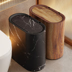 Marble Pattern Trash Can | Modern Space-Saving Bin with Lid – Bathroom, Kitchen