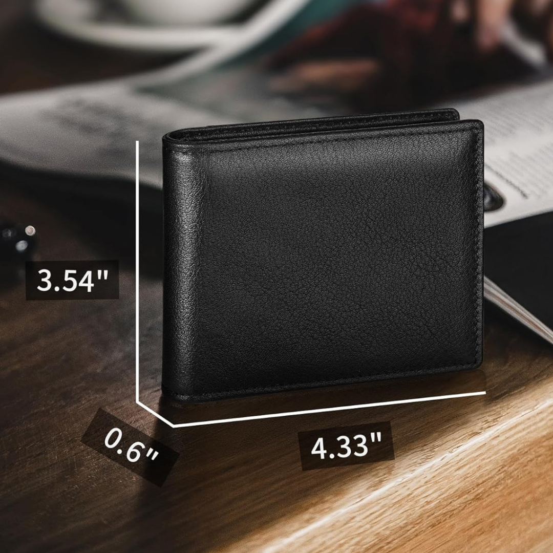 Men's Bifold Genuine Leather RFID Blocking Wallet – Everyday Use, Travel