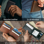 Men's Bifold Genuine Leather RFID Blocking Wallet – Everyday Use, Travel