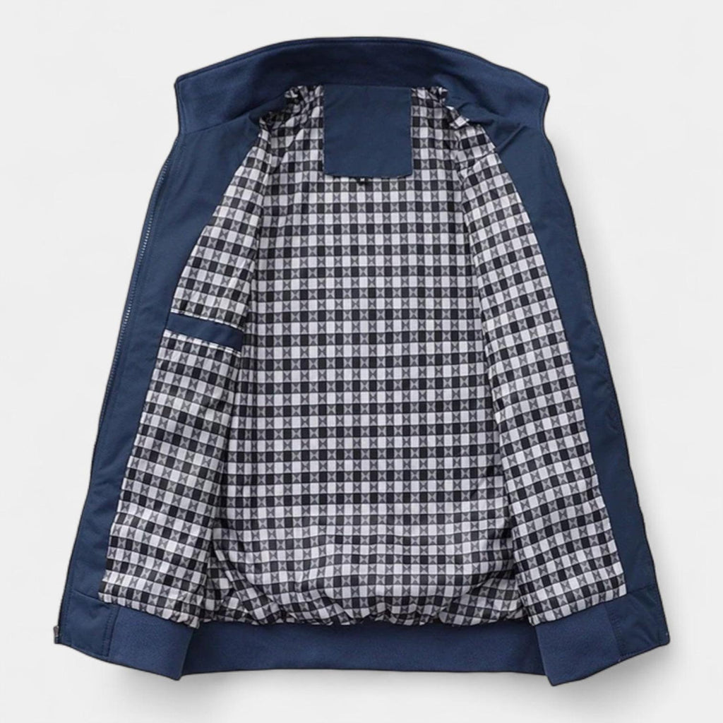 Men's Bomber Jacket with Checked Lining and Ribbed Trims for Casual Wear