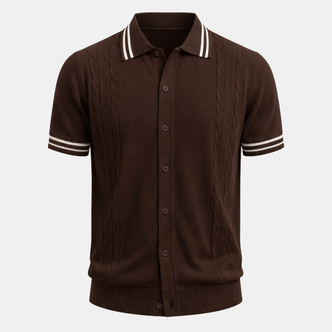 Men's Cable Knit Polo Shirt - Short Sleeve, Casual Style for Everyday Wear