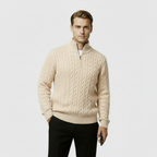 Men's Cable Knit Quarter Zip Sweater - Soft Cotton Blend - Casual Knitwear for Everyday Wear