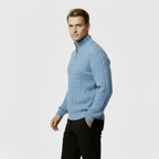 Men's Cable Knit Quarter Zip Sweater - Soft Cotton Blend - Casual Knitwear for Everyday Wear