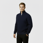 Men's Cable Knit Quarter Zip Sweater - Soft Cotton Blend - Casual Knitwear for Everyday Wear