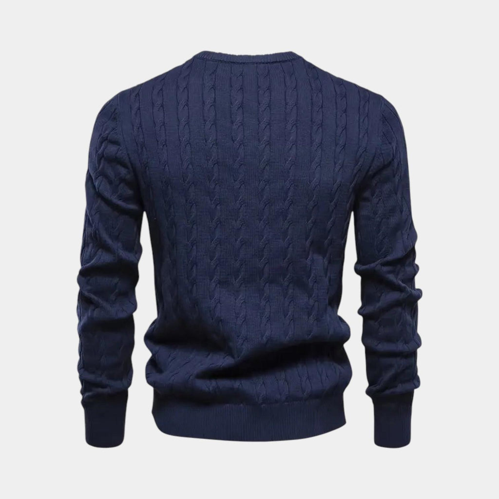 Men's Cable-Knit Sweater in Soft Cotton Blend - Classic Crew Neck Jumper for Casual Wear and Layering