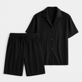 Men's Corduroy Summer Set - Polo Collar Shirt and Shorts for Casual Wear