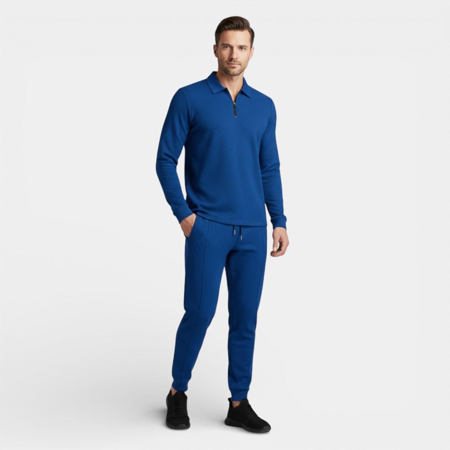 Men's Cotton-Blend Tracksuit Set - Zip Polo Top with Tapered Joggers for Casual Wear and Active Lifestyle