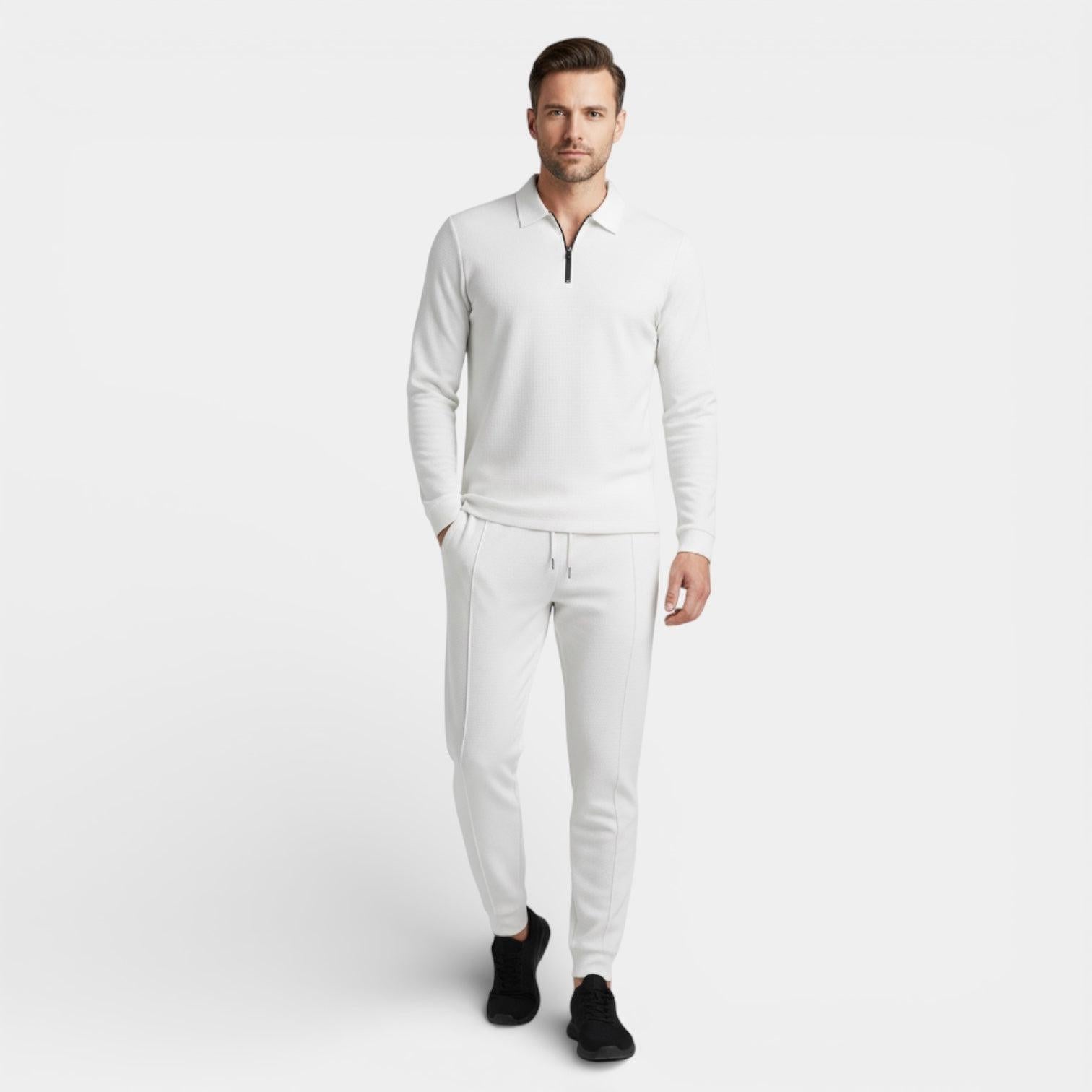 Men's Cotton-Blend Tracksuit Set - Zip Polo Top with Tapered Joggers for Casual Wear and Active Lifestyle